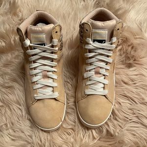 puma sneaker wedges 8 1/2 brown white and tan